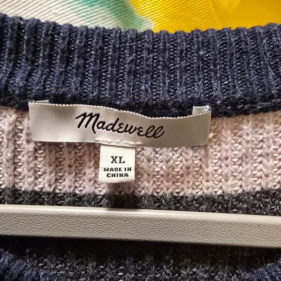 Madewell Thompson Pocket Pullover striped knit long sleeve crewneck sweater XL - Picture 2 of 9